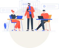 people discussing logo