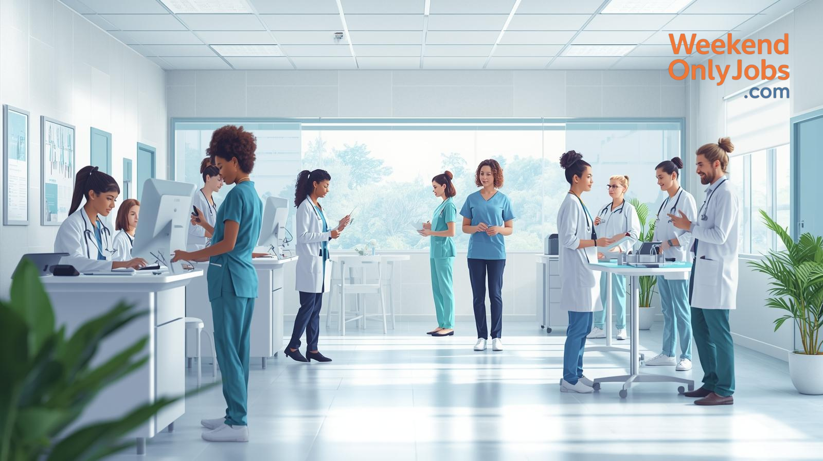 Weekend nurse assisting patient in U.S. hospital during Saturday shift