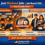 Split-screen infographic comparing startup hustle chaos with flexible weekend jobs.