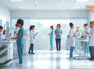 Weekend nurse assisting patient in U.S. hospital during Saturday shift