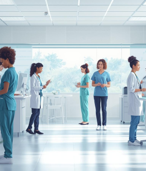 Weekend nurse assisting patient in U.S. hospital during Saturday shift