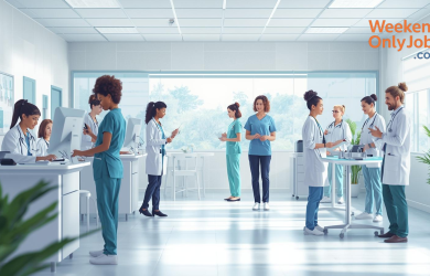 Weekend nurse assisting patient in U.S. hospital during Saturday shift