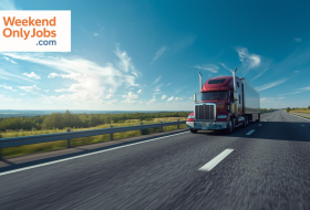 Truck driver inspecting semi-truck before weekend delivery route