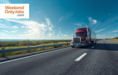 Truck driver inspecting semi-truck before weekend delivery route