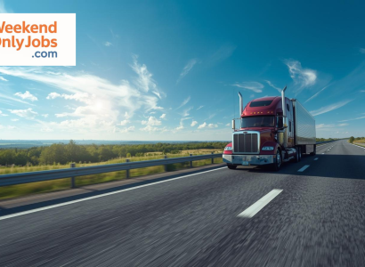 Truck driver inspecting semi-truck before weekend delivery route