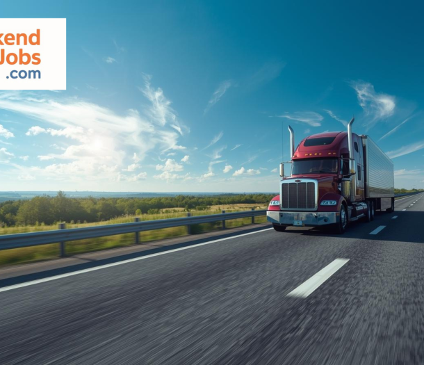 Truck driver inspecting semi-truck before weekend delivery route